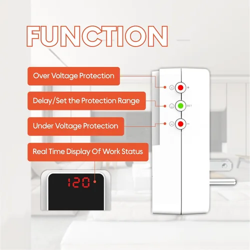Vista 3 de BXST Protector de sobretensiones de 140J, protector de voltaje de una toma de corriente, protector de sobretensiones para refrigerador/aire