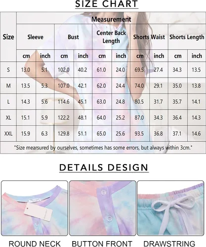 Vista 5 de Ekouaer Conjunto de pijamas teñidos con técnica tie dye para mujer, ropa de dormir, 2 piezas, conjuntos de pijamas, ropa de relajación A-tie Dye