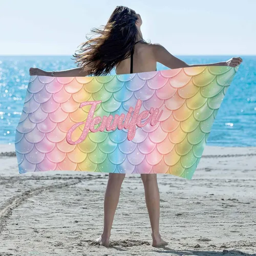 Vista 7 de Artsadd Toalla de playa personalizada con nombre, toallas de playa personalizadas con puntos azules y flores, toallas de playa con nombre