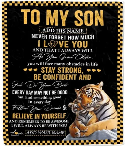 Vista 28 de Manta Personalizada "To My Son" de Mamá y Papá Regalos para Hijo que Va a la Universidad Cumpleaños Graduación Navidad Regalo Personalizado Manta