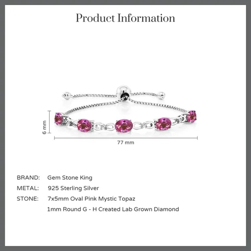 Vista 17 de Gem Stone King Pulsera de tenis de diamantes cultivados en laboratorio con piedra natal de 3-6 quilates para mujer, plata de ley 925, ovalada