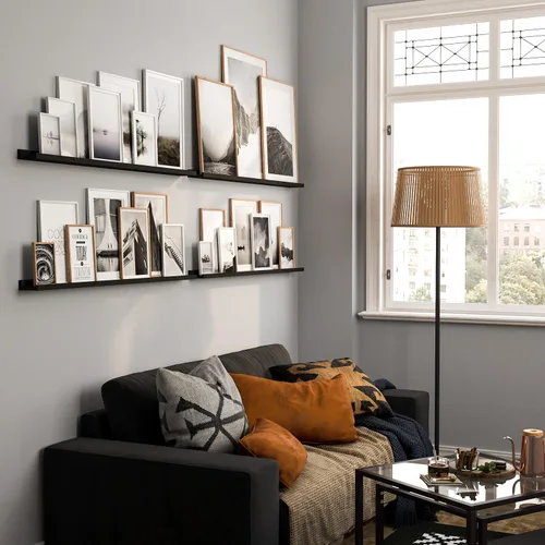 Vista 9 de Wallniture Denver - Estantes de pared de 46 pulgadas para marcos de fotos, estantes flotantes para pared, estante de repisa de fotos, juego de 4