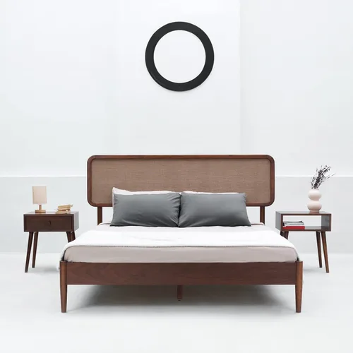Vista 15 de Lupin - Base de cama de madera con cabecero, base de madera de roble macizo y goma con listones silenciosos y soportes centrales de madera, Negro