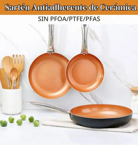 Vista 3 de KOCH SYSTEME CS Sartén Pequeña con Tapa - Sartén antiadherente de cobre de 8" para horno y estufa, sartén pequeña con revestimiento cerámico, sartén