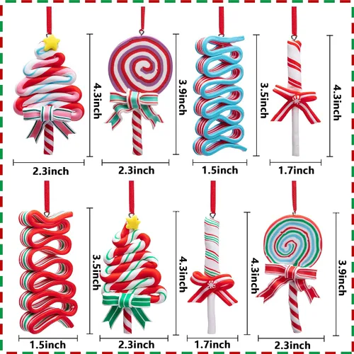 Vista 2 de Codree 8 piezas Adornos de piruleta de Navidad - Adornos de caramelo de Navidad de arcilla polimérica - Adornos navideños de bastón de caramelo B-8