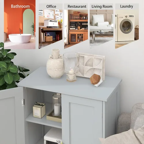 Vista 4 de TaoHFE Gabinete de almacenamiento de baño gris, gabinetes de baño independientes con 2 puertas, armario de toallas para baños, gabinetes de baño