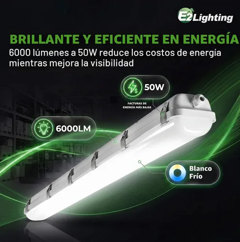 Vista 2 de E2 LIGHTING Luz LED con sensor de movimiento hermético de 4 pies, 50 W, 5000 K, regulable, impermeable, lámpara de tienda, IP65 LED a prueba