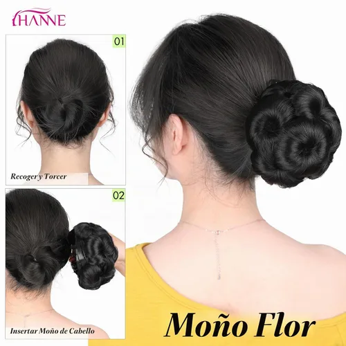 Vista 4 de HANNE Extensiones de cabello sintético para mujer, moño falso, extensiones