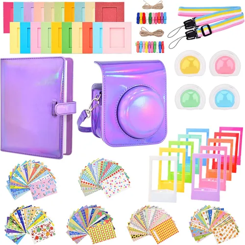 Vista 9 de Sunmns Kit de accesorios compatible con cámara instantánea Instax Mini 12, incluye funda para álbum, calcomanías para marcos de fotos, filtros