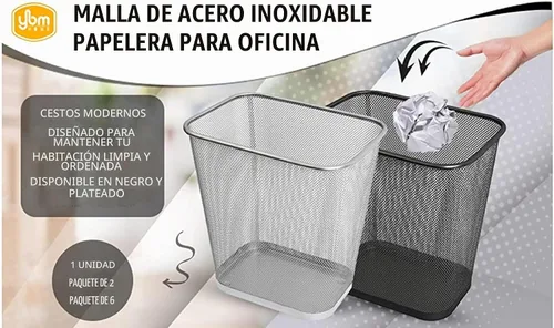 Vista 3 de Ybmhome Cesta de basura rectangular de malla de acero con parte superior abierta para oficina y hogar 8x12x12 pulgadas 1103s (1, Negro)