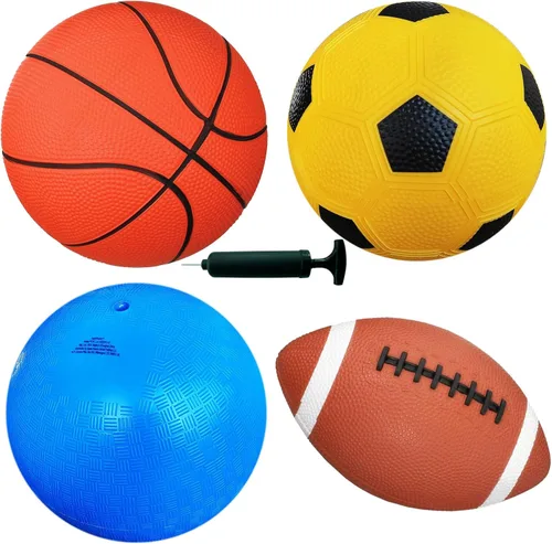 Vista 4 de AppleRound Paquete de 4 pelotas deportivas para niños pequeños y niños con inflador, pelota de fútbol de 5 pulgadas, baloncesto, pelota