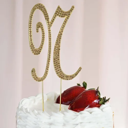 Vista 2 de Efavormart - Decoración para tartas de 4.5 pulgadas de alto con diamantes de imitación dorados brillantes para bodas, fiestas de cumpleaños, eventos