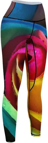 Vista 8 de Colorful Rainbow Nature Rose Workout Leggings for Women High Waisted Tummy Control Yoga Pants