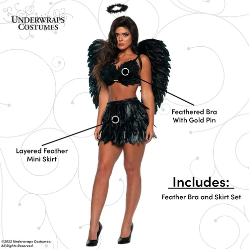 Vista 3 de UNDERWRAPS Conjunto blanco de minifalda de plumas - Disfraz de ángel para adultos de Halloween