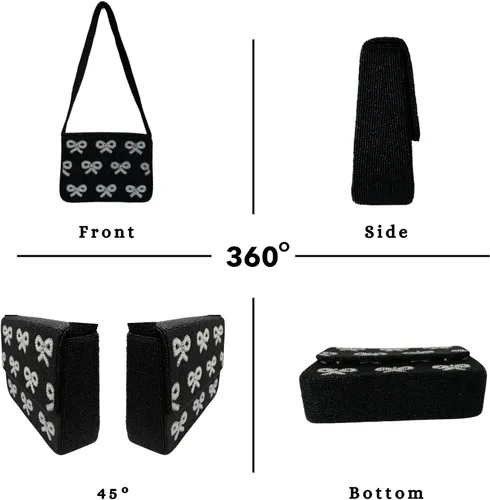Vista 3 de Elegante bolso de hombro con cuentas negras con detalles de lazo, ocasiones formales e informales, ligero y duradero (elegancia de lazo)
