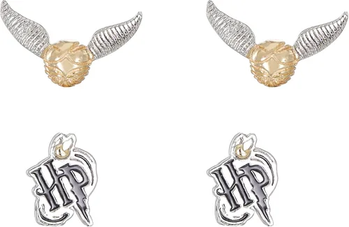 Vista 4 de Harry Potter Earring Sets 2 Pair Gold Plated Silver Plated Studs - Deathly Hallows and Lighting Scar HP and Golden Snitch Deathly Hallows and Glasses