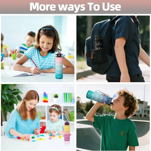 Vista 7 de Botella Agua, 16.9 fl oz Libre de BPA, Botella Agua Niños, Diseño de Cerradura a Prueba de Fugas, cantimplora, Con Marca de Tiempo, Cantimplora