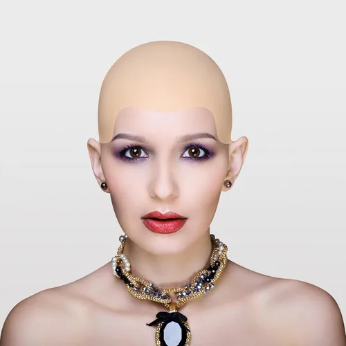 Vista 5 de Gorra sin cabello para Halloween, gorras sin cabello para maquillaje, peluca sin cabello, accesorio de disfraz para adultos, mujeres y hombres, Tez