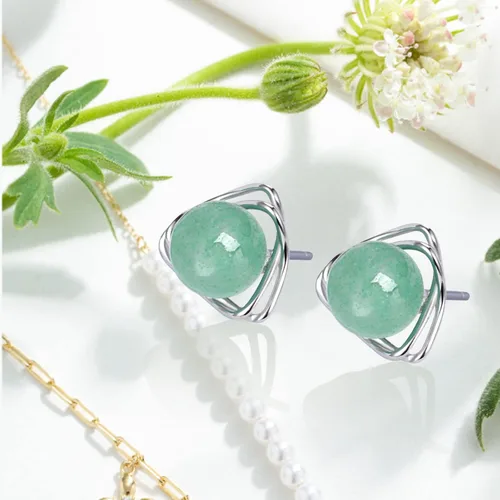 Vista 107 de Jade Earrings Studs,Green Jade Earrings for Women,925 Sterling Silver Earrings Studs for Sensitive Ears,Handmade Jade Earrings for Birthday