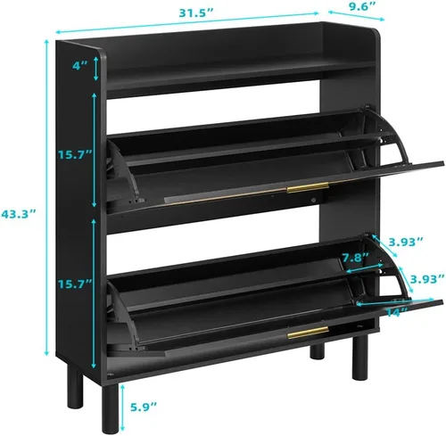 Vista 2 de Finnhomy Zapatero extendido con cajones abatibles de ratán natural para entrada, organizador de zapatos delgado de 2 niveles con tablero superior