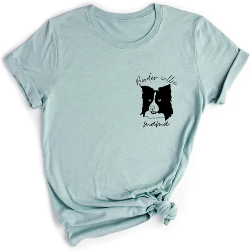 Vista 6 de Border Collie Mama T-Shirt Women Border Collie Dog Mom Owner Gift T-Shirt New Puppy Adoption Graphic Tees Top White