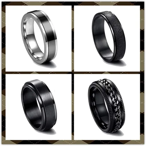 Vista 6 de 4 unids acero inoxidable carburo de tungsteno grueso hombres actividad nudillo anillo conjunto giratorio cadena centro Spinner bucle cepillado