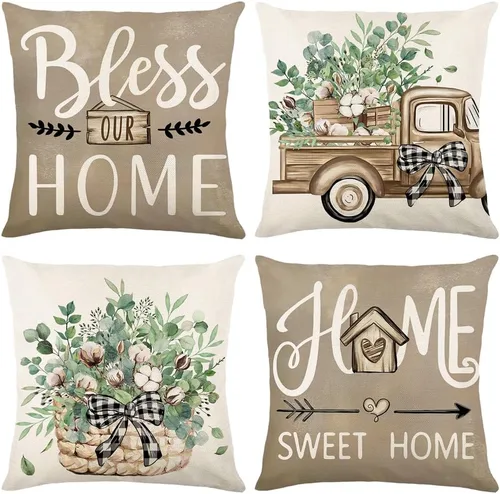 Vista 10 de wyooxoo Juego de 4 fundas de almohada de 16 x 16 pulgadas, fundas de almohada de granja beige dulce para el hogar, fundas para sofá, sala de estar