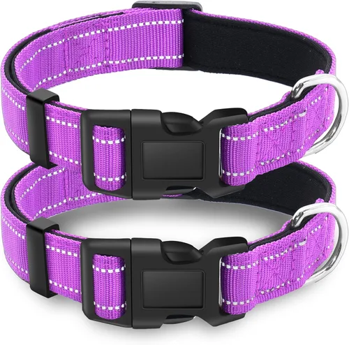 Vista 13 de Paquete de 2 collares reflectantes para perro con hebilla de bloqueo de seguridad, ajustable, suave, transpirable, cómodo, de nailon para perros