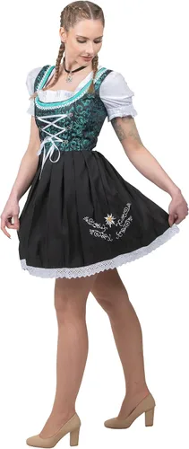 Vista 6 de Conjunto de vestido corto de tirolesa alemana Oktoberfest de 3 piezas, negro y verde