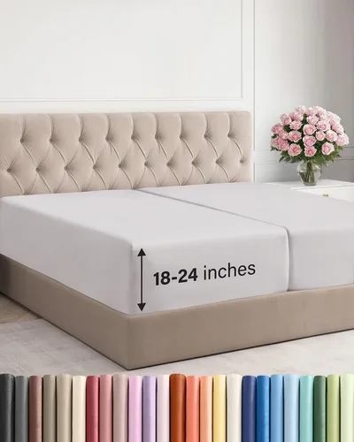 Vista 35 de Sábana bajera ajustable extra profunda Twin XL – Sábana bajera individual de lujo de hotel solamente – Se adapta fácilmente a colchones de 18 a 24