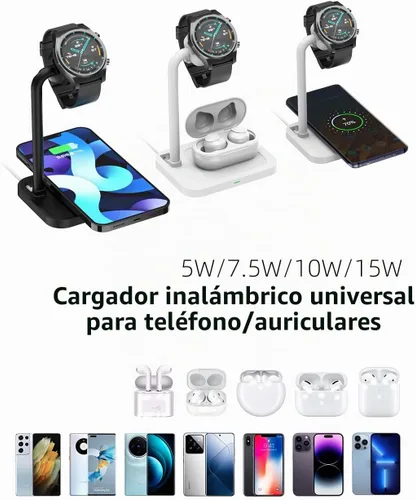 Vista 7 de Base de carga inalámbrica universal 2 en 1 con soporte ajustable para reloj inteligente, compatible con Samsung Galaxy, Google Pixel, Huawei