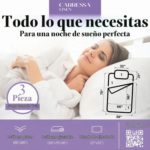 Vista 5 de Carressa Linen - Juego de sábanas 100% algodón de 600 hilos 01: Blanco crujiente