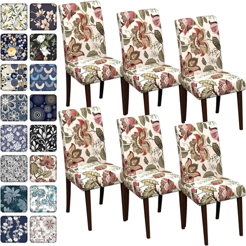 Vista 19 de Fundas para sillas de comedor CoSofSLIP, juego de 2, fundas estampadas elásticas antideslizantes, fundas extraíbles y lavables para sillas