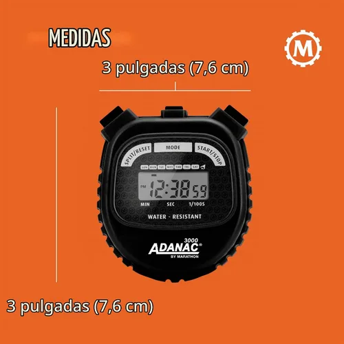 Vista 5 de Cronómetro digital MARATHON Adanac 3000 con pantalla extra grande y botones, resistente al agua, negro, 1