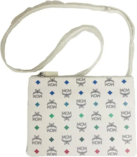 Vista 2 de MCM Bolso cruzado de lona con revestimiento de Visetos de arcoíris blanco para mujer