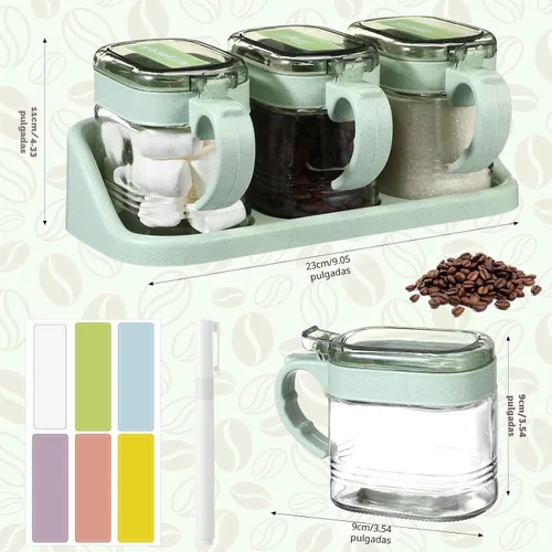 Vista 3 de Suclain - Juego de 3 recipientes para café de azúcar, 16 onzas, color verde