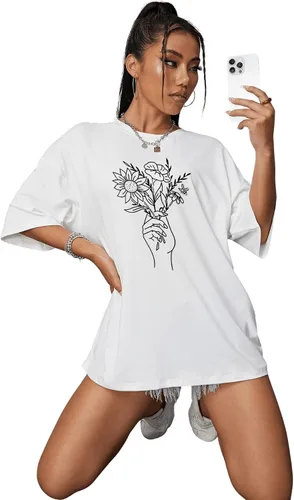 Vista 3 de SOLY HUX Camiseta casual de media manga con estampado floral para mujer