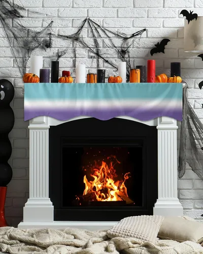 Vista 3 de Bufanda de 60 x 17 pulgadas, color azul degradado, verde azulado a morado, para chimenea, cubierta de mantel para el hogar, sala de estar