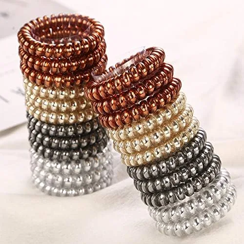 Vista 4 de Cable de teléfono para mujer, bandas elásticas para el cabello, bandas de goma para niñas, accesorios para el cabello (4 unidades, marrón)