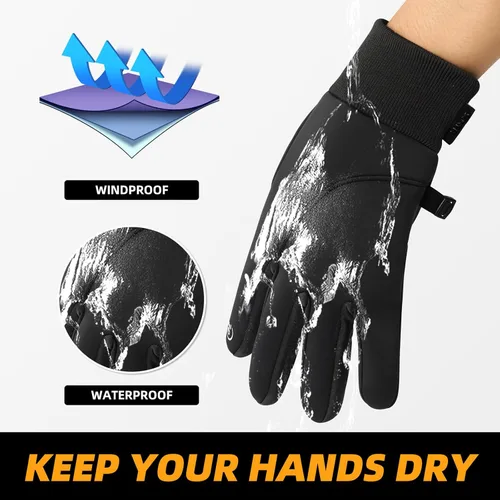 Vista 4 de Guantes de deportes de invierno, ciclismo térmico para hombres y mujeres, esquí, senderismo, conducción, negro, pantalla táctil, impermeables