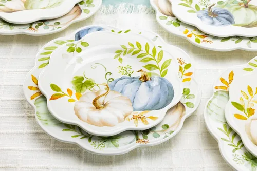 Vista 7 de Potter's Studio - Juego de 4 platos surtidos de 8.5 pulgadas para ensalada/postre de calabaza otoñal