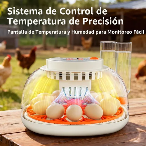 Vista 2 de Incubadora de huevos con control de temperatura y humedad, girador automático de huevos, ovoscopio, recarga de botella de agua externa, ventilación