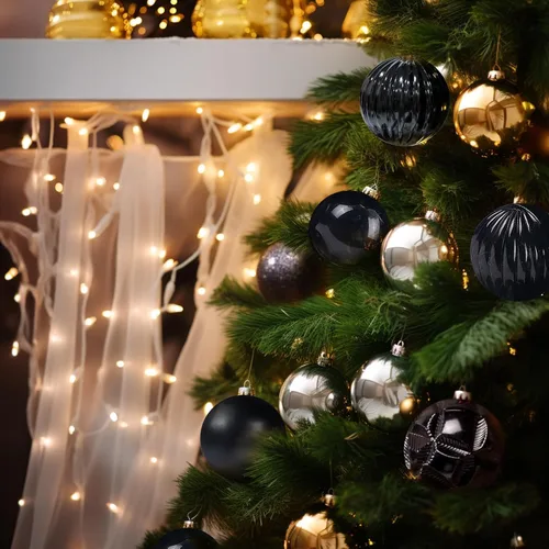 Vista 5 de AMS Esferas de Navidad de 2.36 pulgadas/60mm, 34 unidades, adornos grandes, decoraciones para fiestas, inastillables, colgantes festivos para Negro
