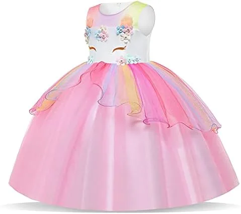 Vista 2 de Unicorn Dress for Girls Unicorn Costume Pageant Birthday Princess Party Headband with Accessories