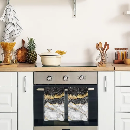 Vista 4 de HAISUKA Toallas de mano de mármol negro y dorado para baño, toallas de baño decorativas suaves y absorbentes, toallas de mano modernas abstractas