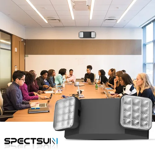 Vista 3 de Paquete de 1 letrero de salida LED negro con luces de emergencia y batería de respaldo, con cable ajustable, 2 cabezales LED, certificado UL