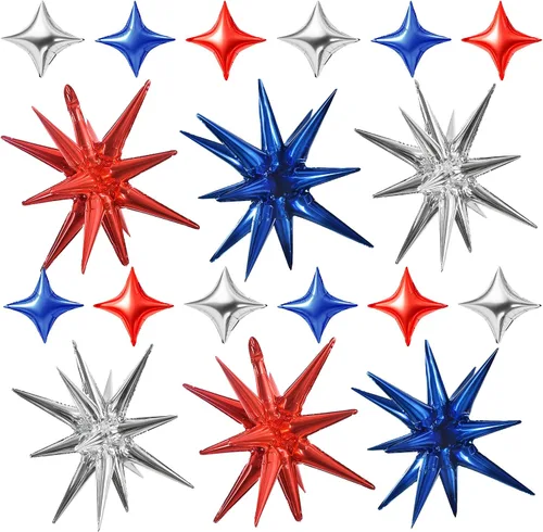 Vista 26 de TONIFUL 4 globos 4D enormes de estrella negra de 22 pulgadas, globos de aluminio de Mylar de estrella explosión para suministros de fiesta, telón
