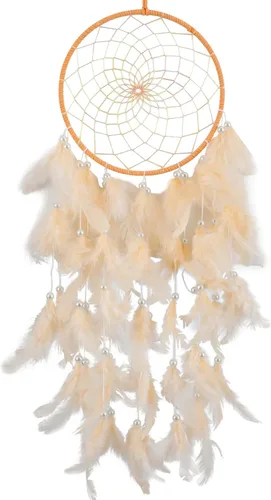 Vista 7 de Atrapasueños marrones, plumas de pollo con perla de cristal, atrapasueños hecho a mano para dormitorio, atrapasueños para niñas, atrapasueños