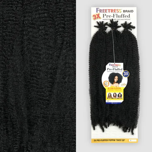 Vista 4 de Shake N GO Freetress - Trenza sintética de ganchillo 3 veces pre-FLUFFED – POPPIN Twist de 20 pulgadas (1B negro apagado), 1 paquete