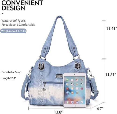 Vista 256 de Angel Barcelo - Bolsa de hombro amplia para mujer, diseño Hobo, cuero lavado